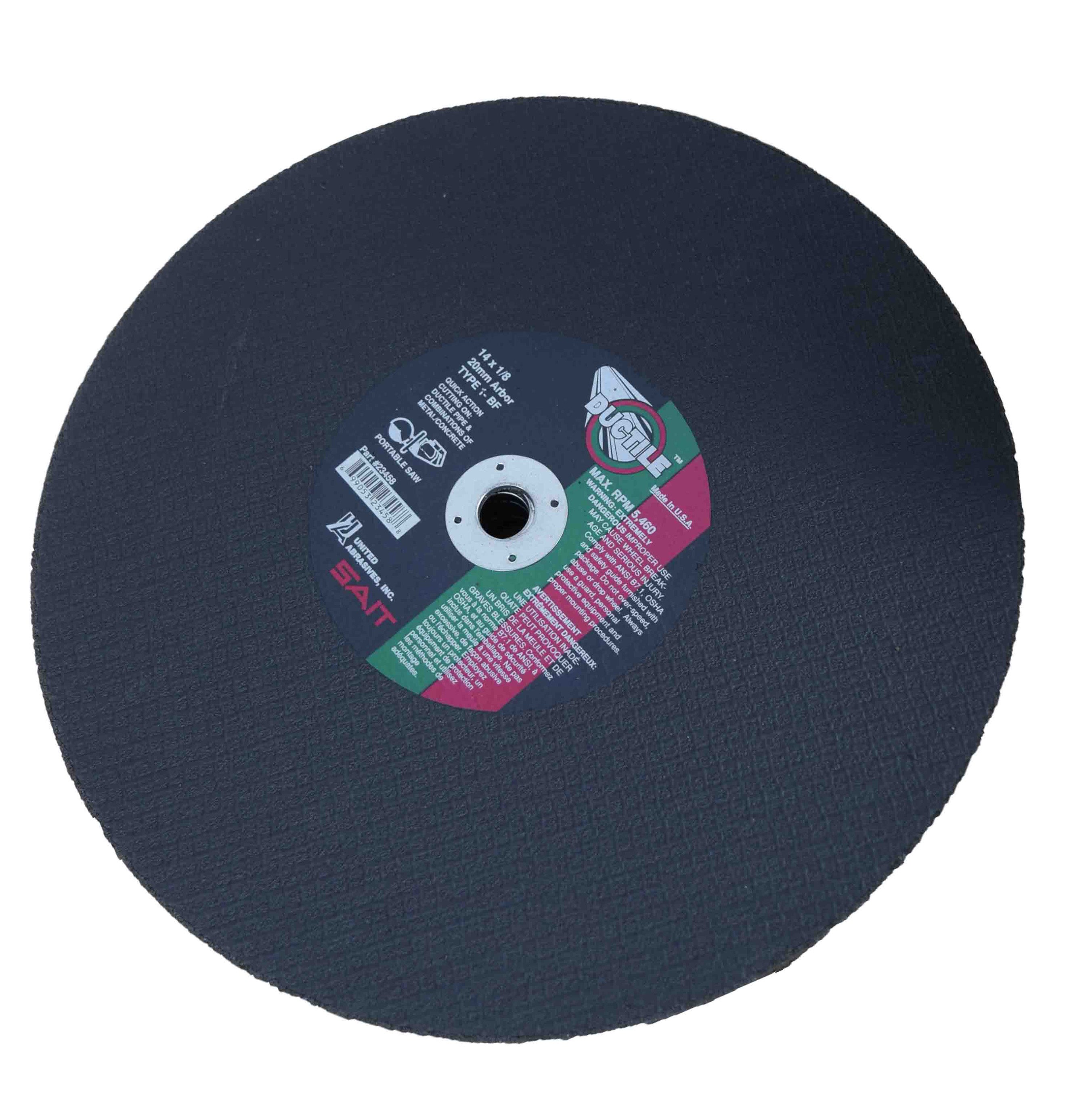 SAIT 23458 14x1/8" 20mm Arbor MAX RPM 5,460 Ductile Portable Saw Cut-Off Wheel