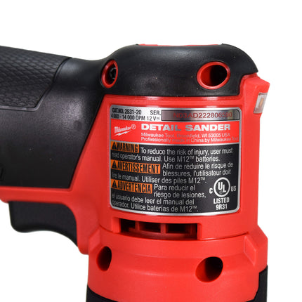 Milwaukee 2531-20 M12 FUEL 12-Volt Lithium-Ion Brushless Cordless Orbital Detail Sander (Tool-Only)