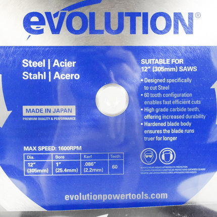 Evolution Power Tools 12BLADEST Steel Cutting Saw Blade, 12-Inch x 60-Tooth