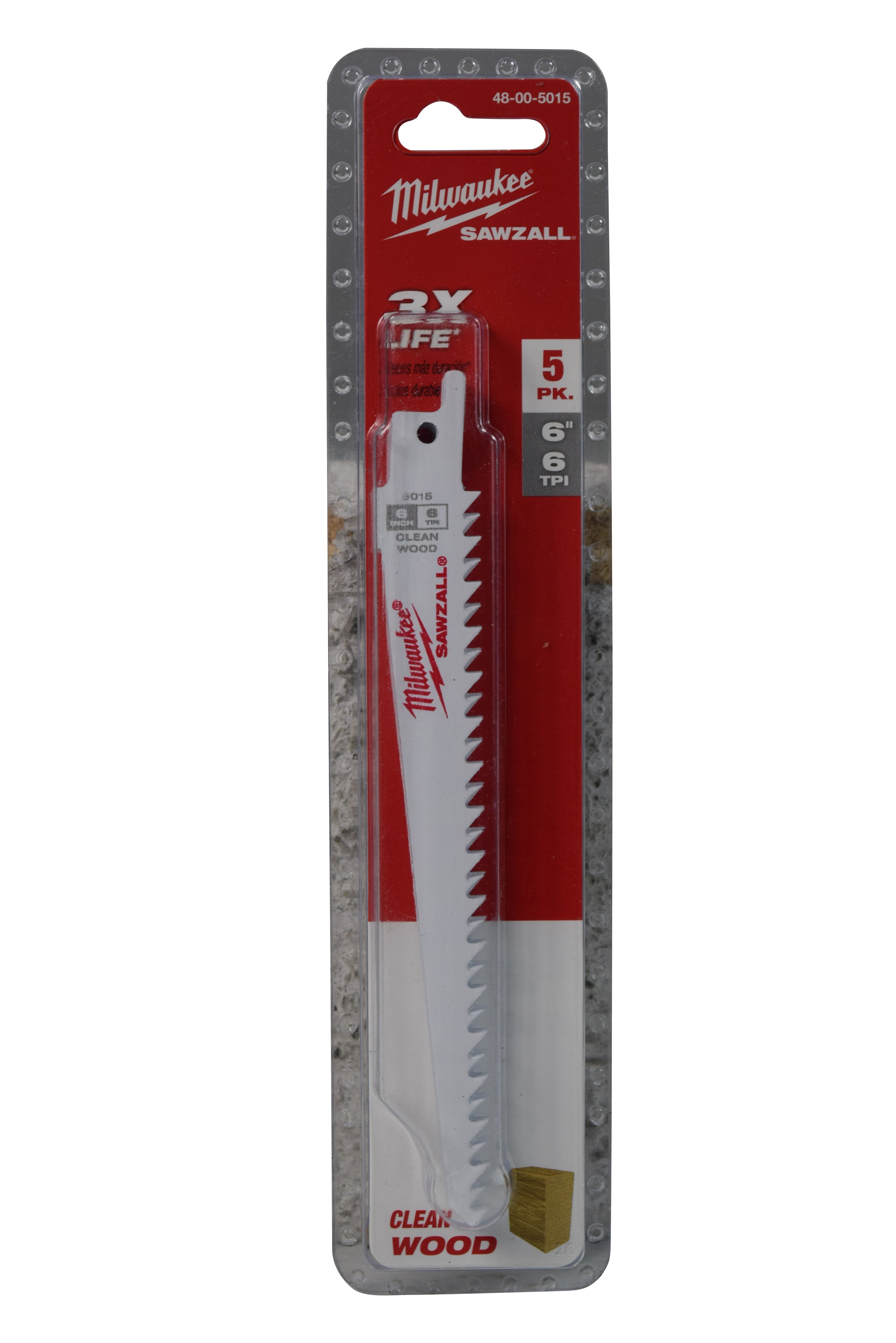 MILWAUKEE 48-00-5015 6"L x 6 TPI Wood Cutting Bi-Metal Reciprocating Saw Blade