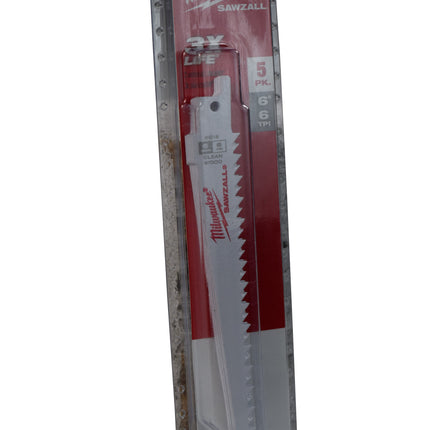 MILWAUKEE 48-00-5015 6"L x 6 TPI Wood Cutting Bi-Metal Reciprocating Saw Blade