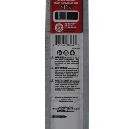 MILWAUKEE 48-00-5015 6"L x 6 TPI Wood Cutting Bi-Metal Reciprocating Saw Blade