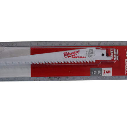 MILWAUKEE 48-00-5015 6"L x 6 TPI Wood Cutting Bi-Metal Reciprocating Saw Blade