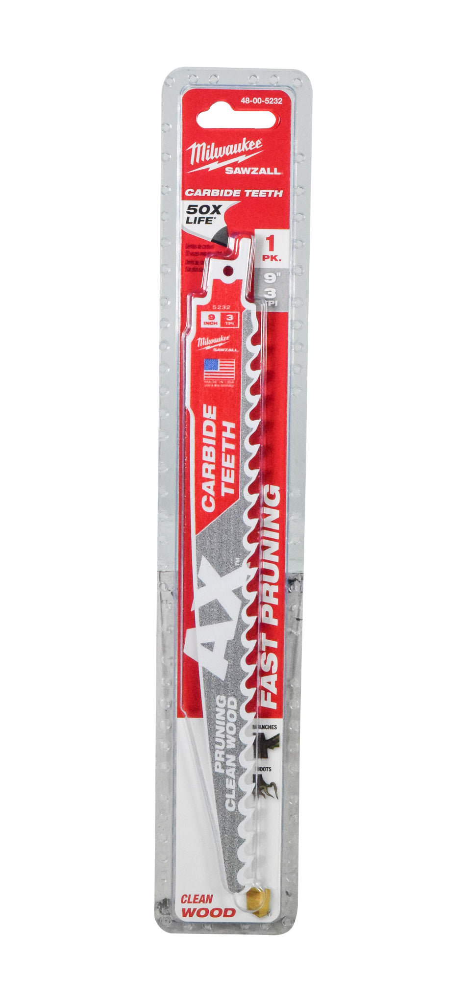 Milwaukee 48-00-5232 9" 3 TPI Carbide Teeth Wood SAWZALL Reciprocating Saw Blade