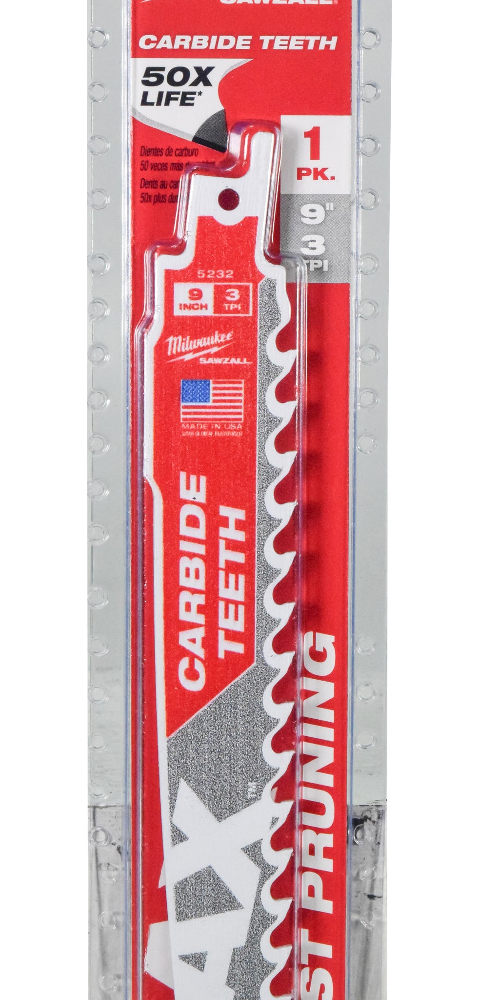 Milwaukee 48-00-5232 9" 3 TPI Carbide Teeth Wood SAWZALL Reciprocating Saw Blade