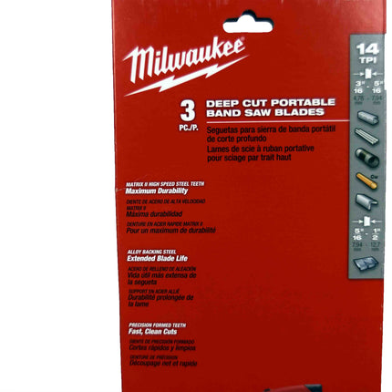 Milwaukee 48-39-0511 14 TPI Standard Deep Cut Portable Band Saw Blade 3 Pack