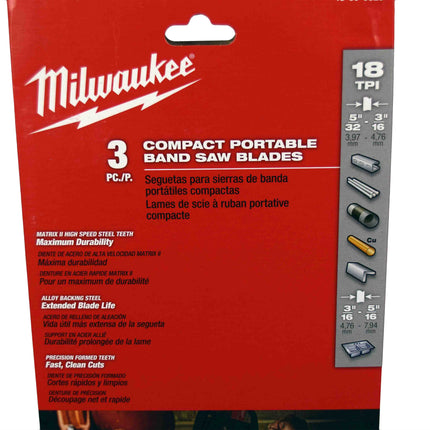 Milwaukee 48-39-0529 35-3/8 in. 18 TPI Compact Portable Band Saw Blade 3-Pack