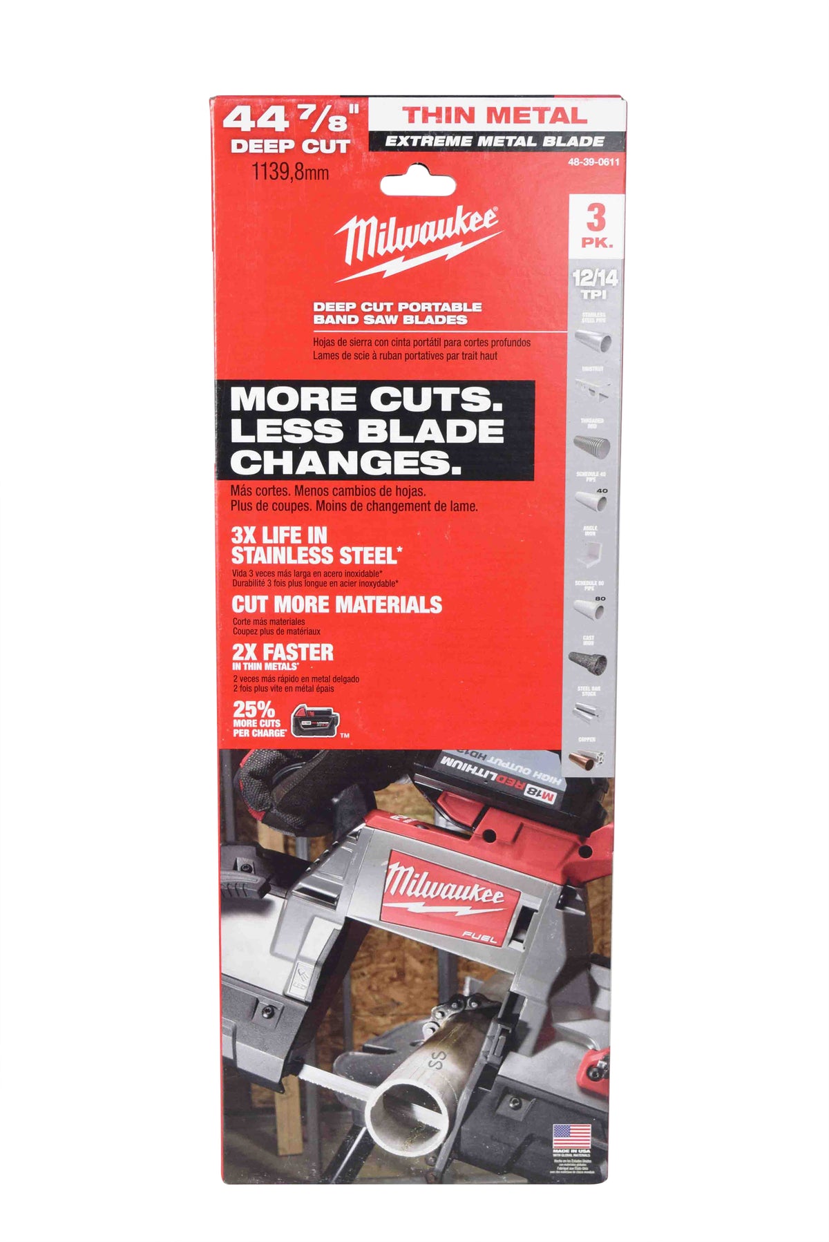 Milwaukee 48-39-0611 44-7/8inch Bandsaw Blades Extreme Thin Metal Deep Cut 12/14 TPI (3 Pack)