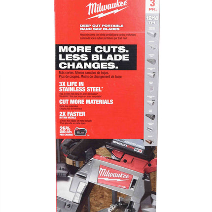 Milwaukee 48-39-0611 44-7/8inch Bandsaw Blades Extreme Thin Metal Deep Cut 12/14 TPI (3 Pack)
