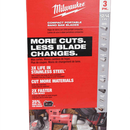 Milwaukee 48-39-0619 35-3/8inch Bandsaw Blades Extreme Thin Metal Compact 12/14 TPI (3 Pack)