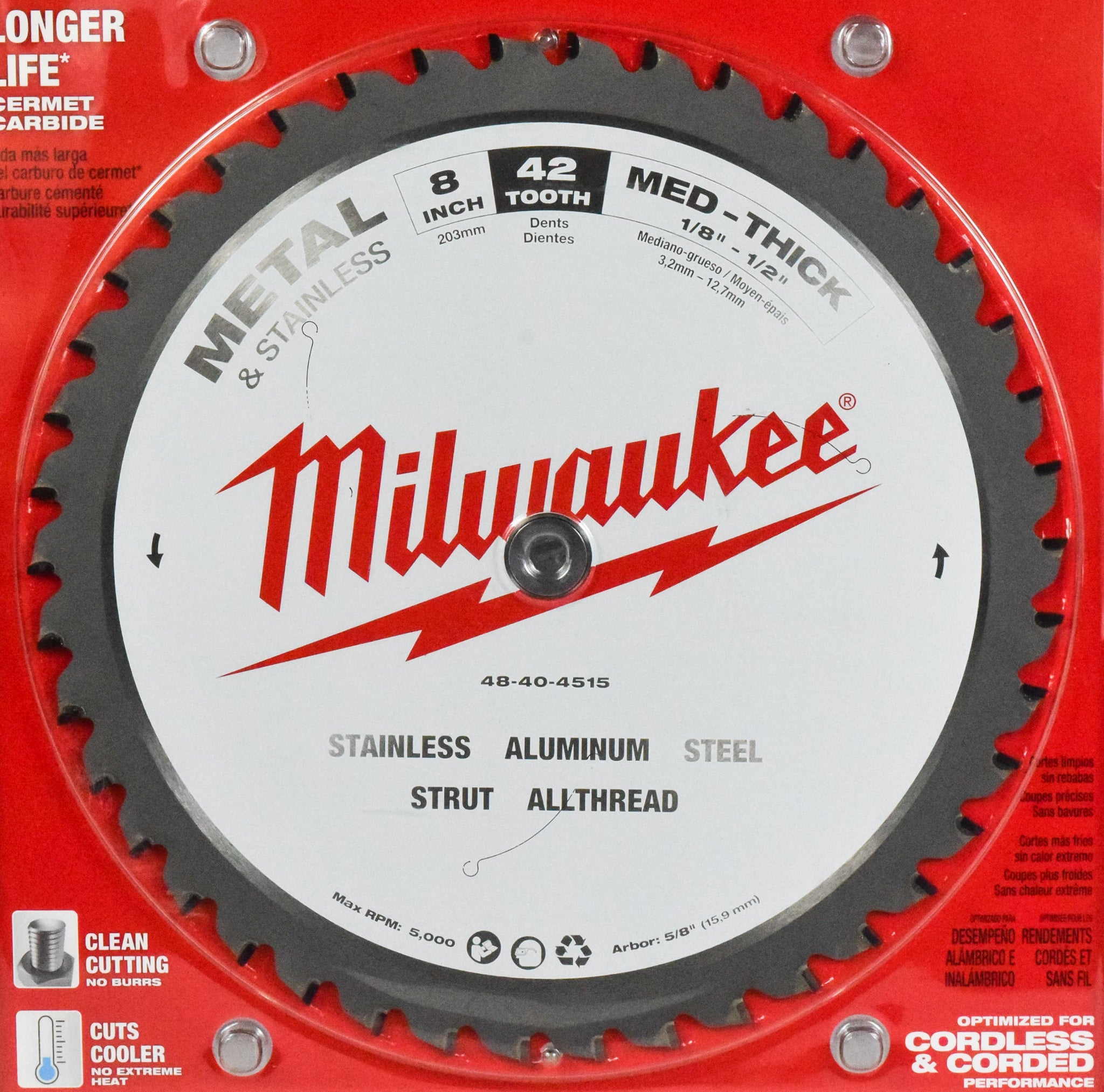 Milwaukee 48-40-4515 8" 42 Teeth Metal & Stainless Cutting Circular Saw Blade