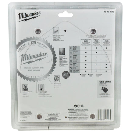Milwaukee 48-40-4515 8" 42 Teeth Metal & Stainless Cutting Circular Saw Blade