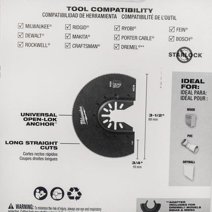 Milwaukee 49-25-1121 OPEN-LOK  3-1/2" HCS SEGMENTED WOOD BLADE 1PK