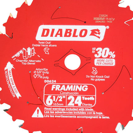 Diablo D0624A 6-1/2" x 24-Teeth Framing Saw Blade for Wood