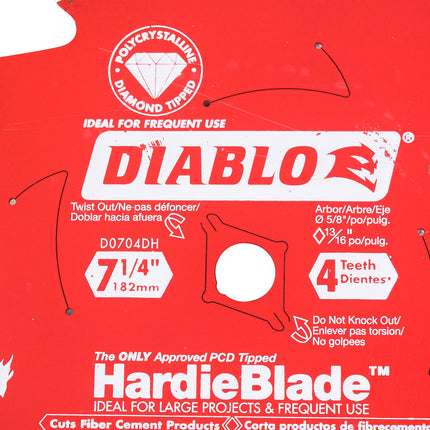 Diablo D0704DHA 7 1/4" 4T PCD Tip TCG Hardie Blade Fiber Cement Saw Blade