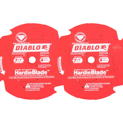Diablo D0704DHA 7 1/4" 4T PCD Tip TCG Hardie Blade Fiber Cement Saw Blade 2 Pack