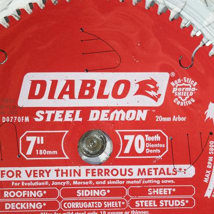 Diablo D0770FM 7 1/4" 70 Tooth 20mm Arbor Metal Cutting Circular Saw Blade