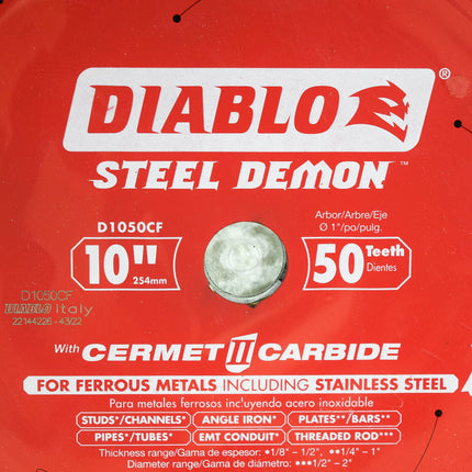 Diablo D1050CF 10" x 50-Teeth Steel Demon Cermet II Saw Blade for Medium Metal