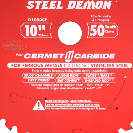 Diablo D1050CF 10" x 50-Teeth Steel Demon Cermet II Saw Blade for Medium Metal