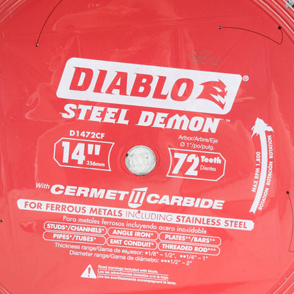 Diablo D1472CF 14" x 72-Teeth Steel Demon Cermet II Saw Blade for Medium Metal