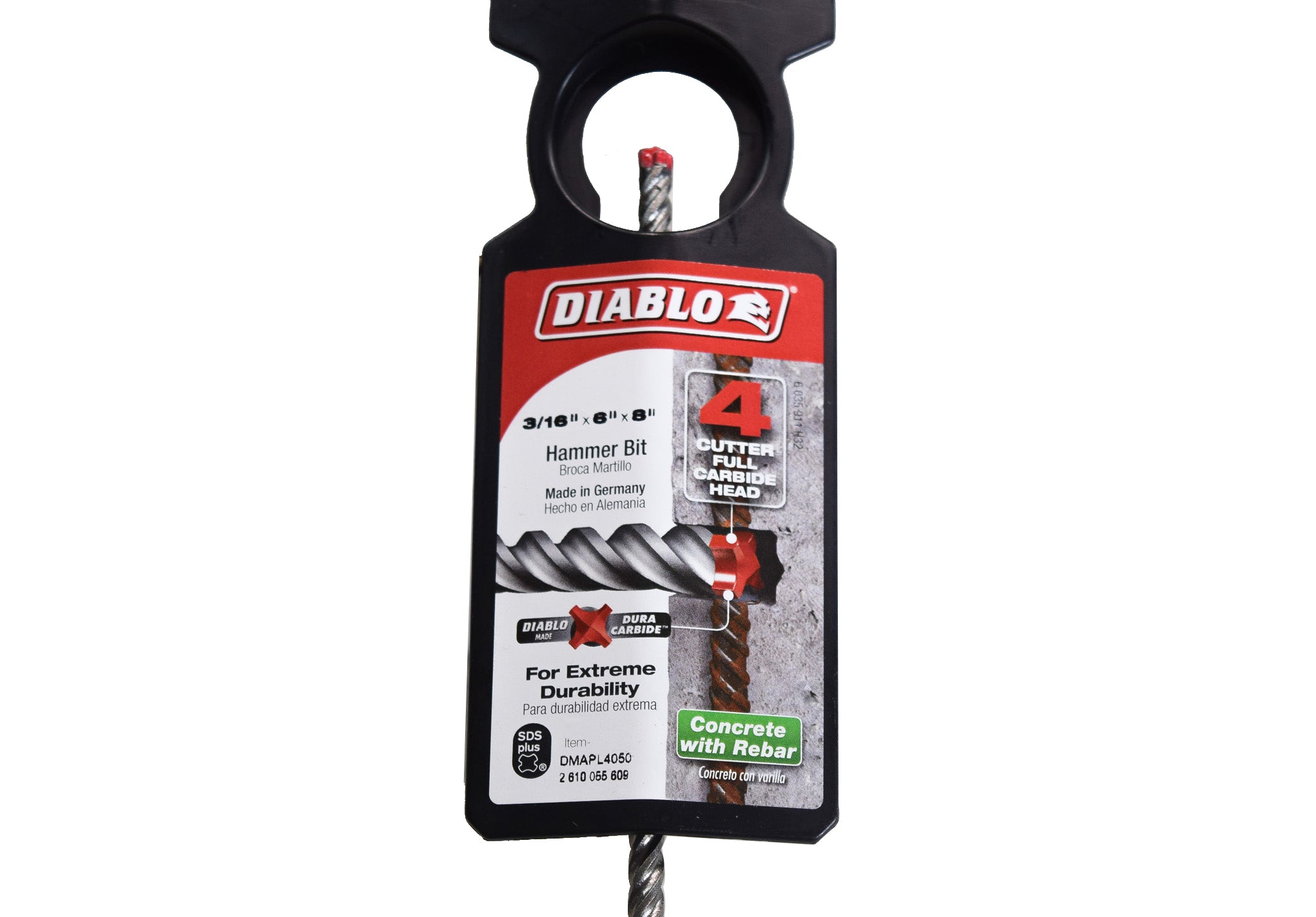 Diablo DMAPL4050 3/16" x 6" x 8" Rebar Demon SDS-Plus 4-Cutter Full Carbide Head Hammer Drill Bit