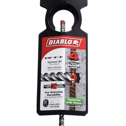 Diablo DMAPL4050 3/16" x 6" x 8" Rebar Demon SDS-Plus 4-Cutter Full Carbide Head Hammer Drill Bit