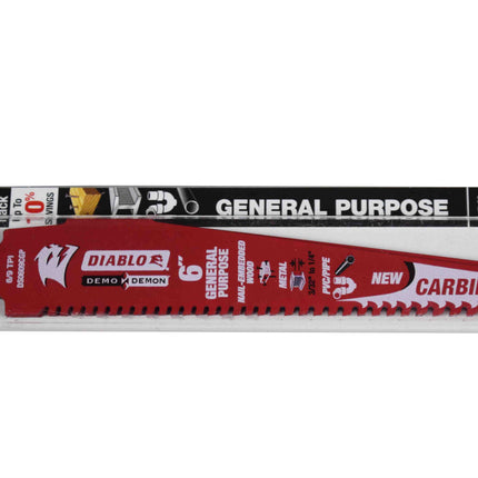 Diablo DS0609CGP3 6" 6/9 TPI Demo Demon Carbide Teeth Reciprocating Saw Blades for General Purpose Cuts (3-Pack)