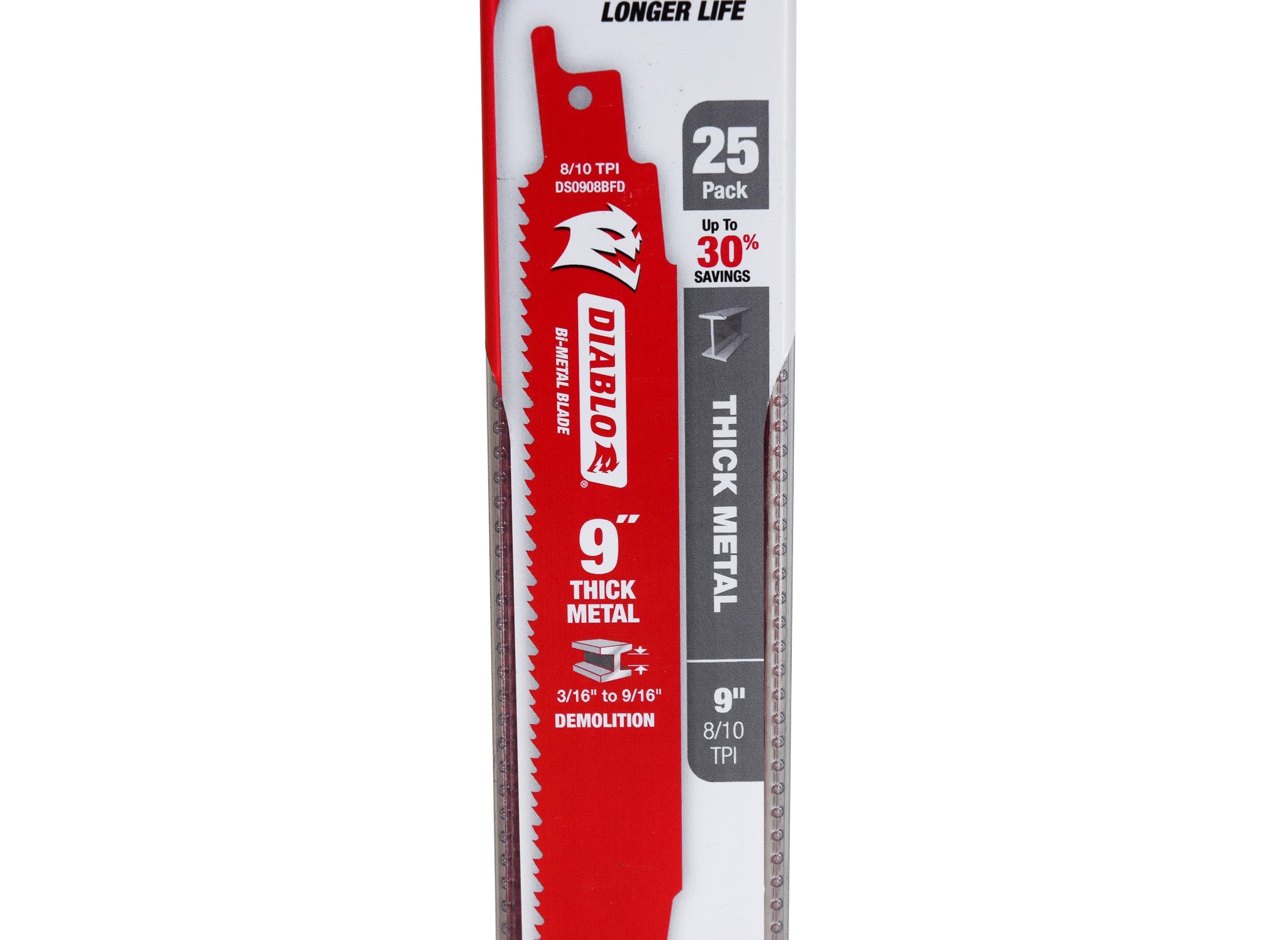 Diablo DS0908BFD-25 9" 8/10TPI Bi-Metal Reciprocating Saw Blade for Thick Metal (25 Pack)