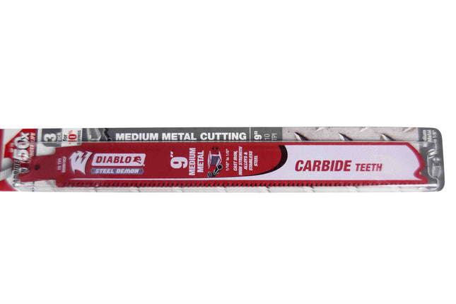 Diablo DS0910CF3 9" 10 TPI Steel Demon Carbide Teeth Reciprocating Saw Blades for Medium Metal (3-Pack)