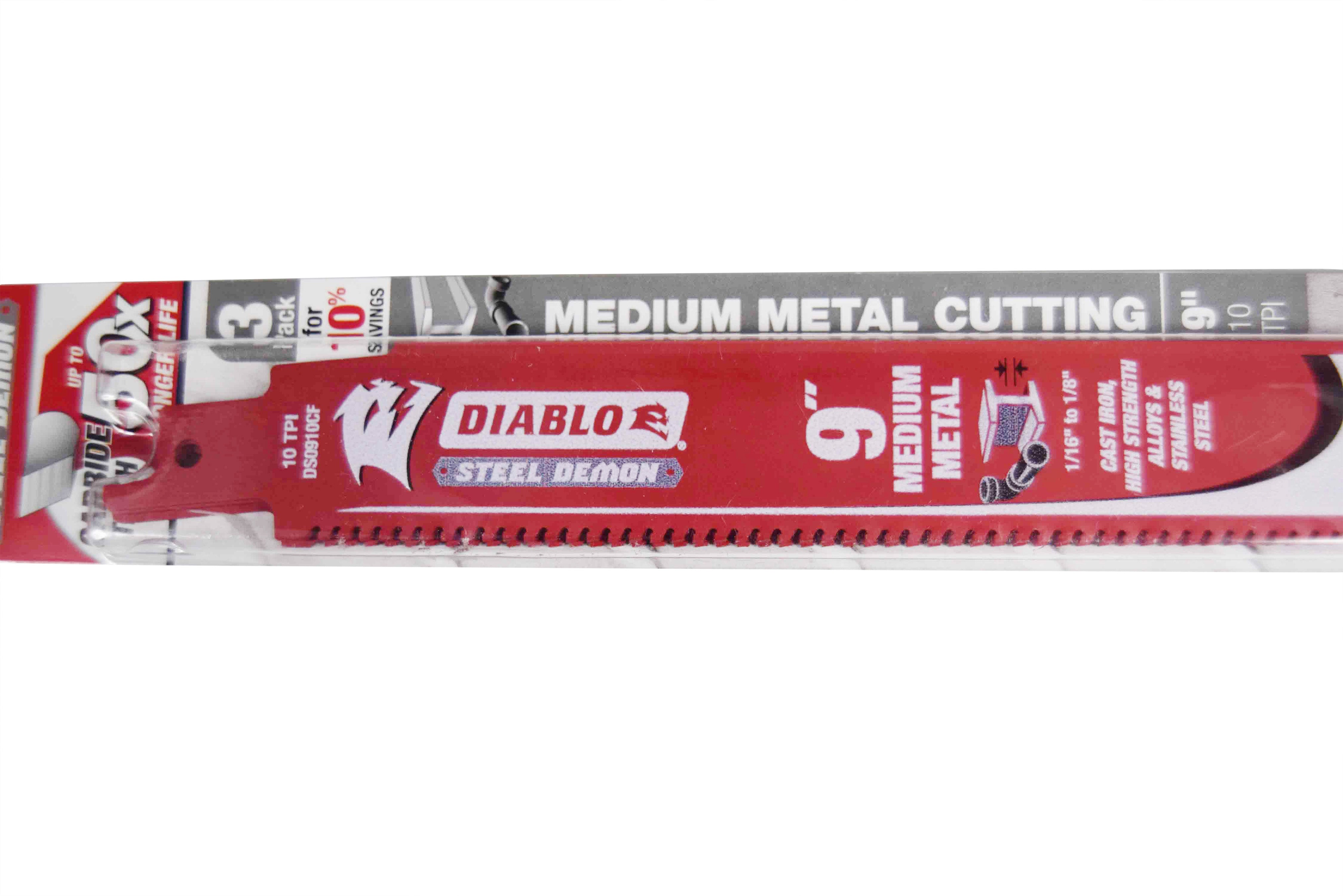 Diablo DS0910CF3 9" 10 TPI Steel Demon Carbide Teeth Reciprocating Saw Blades for Medium Metal (3-Pack)