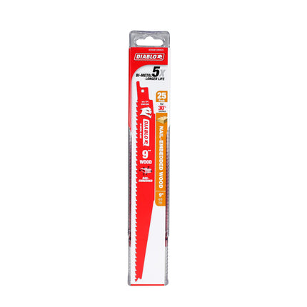 Diablo DS0912BW25 9" 4/6TPI Bi-Metal Reciprocating Saw Blade for Nail-Embedded Wood (25-Pack)