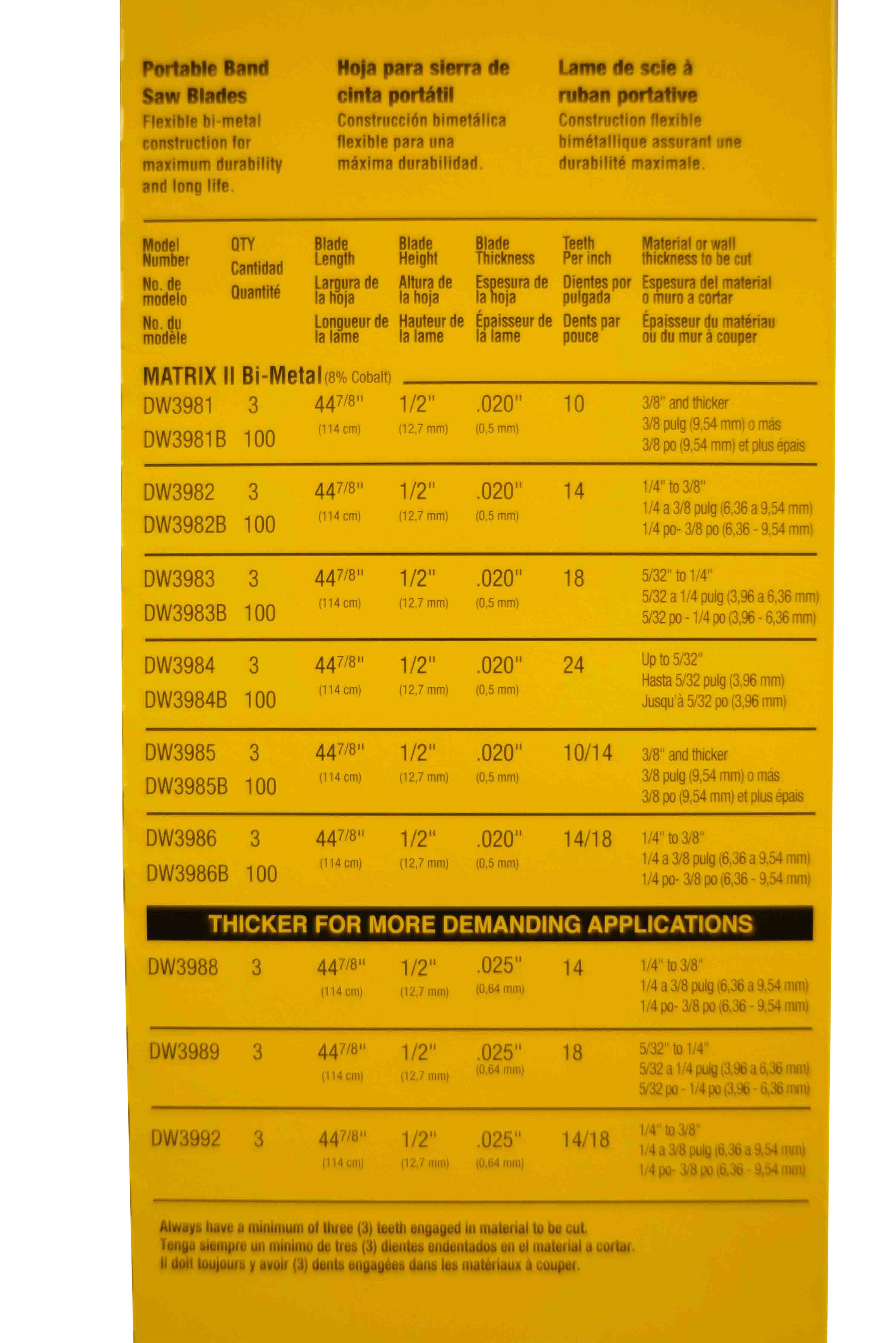 DEWALT DW3983 .020-by-44-7/8-Inch 18 TPI Portable Band Saw Blade, 3-Pack