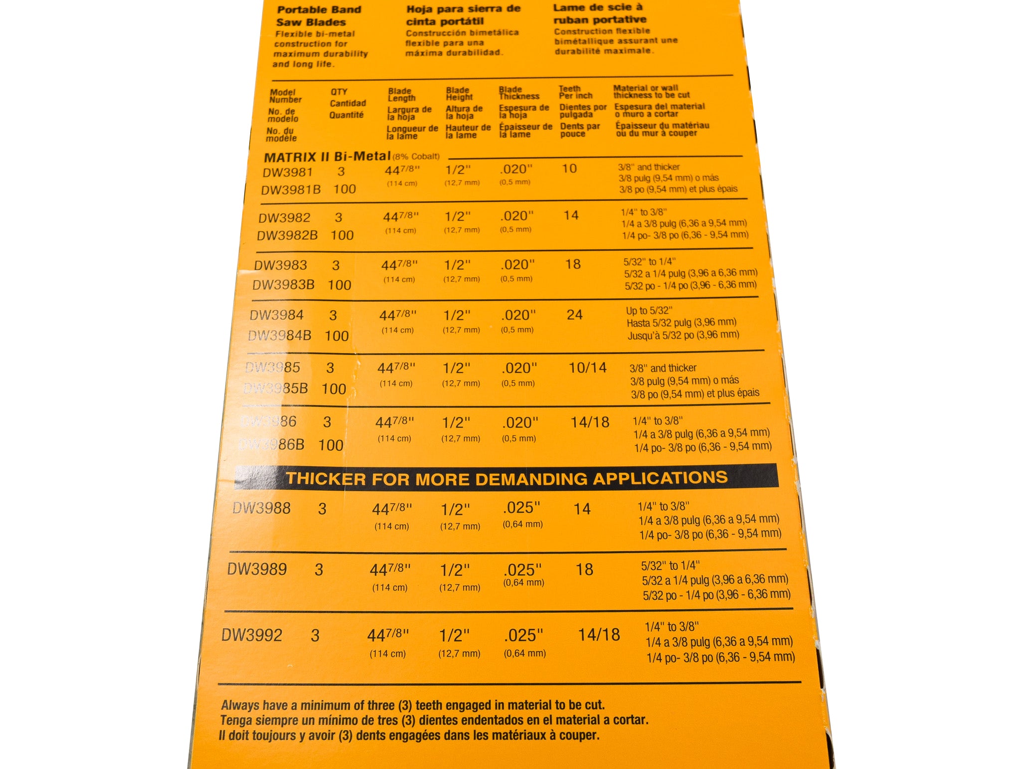 DEWALT DW3984 44-7/8'' - 24 TPI PORTABLE BAND SAW BLADE (.020" 3 PACK)