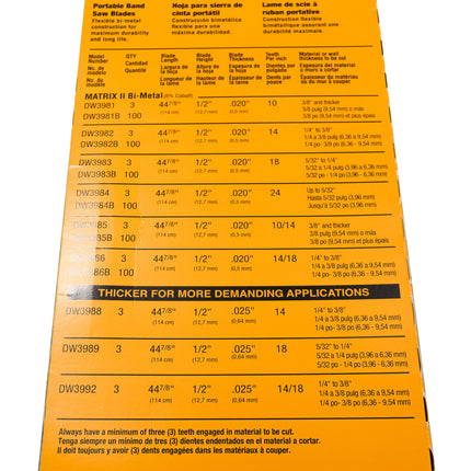 DEWALT DW3984 44-7/8'' - 24 TPI PORTABLE BAND SAW BLADE (.020" 3 PACK)