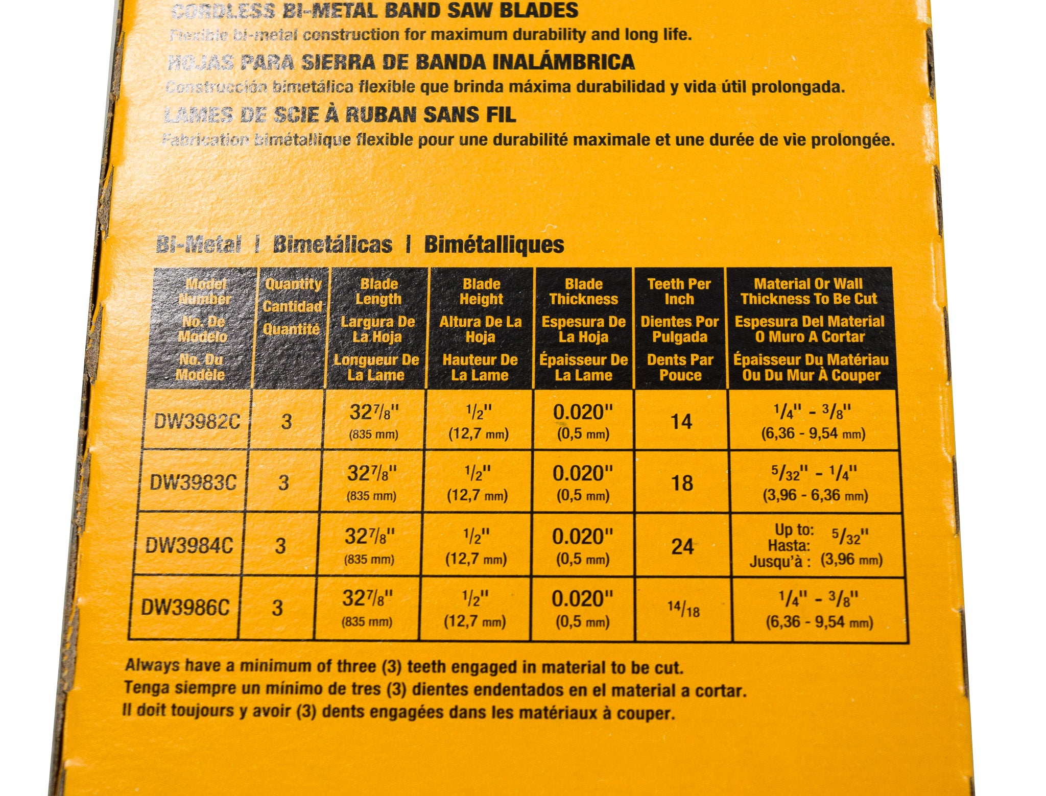 DeWalt DW3984C 24 TPI Bi-Metal Portable Bandsaw Blades, 32-7/8 in. Length, 0.02 in Width (3-Pack)