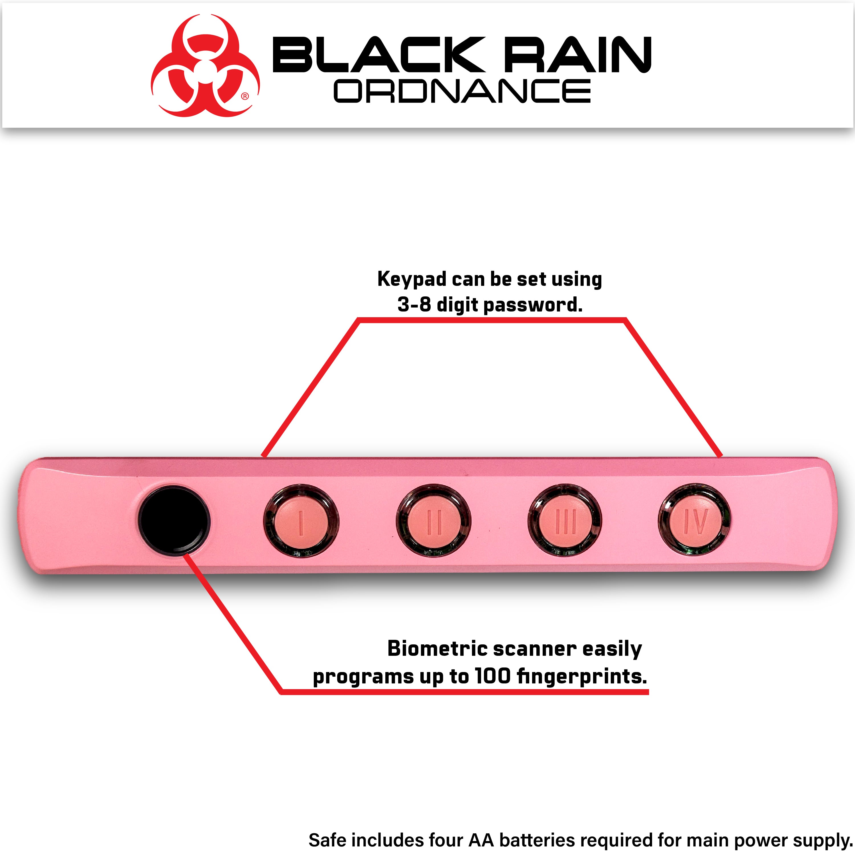 Black Rain Ordnance - Security Safe w/ Biometric Fingerprint or KeyPad Lock (Pink)