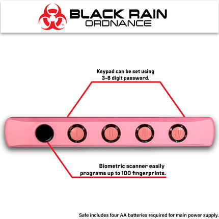 Black Rain Ordnance - Security Safe w/ Biometric Fingerprint or KeyPad Lock (Pink)