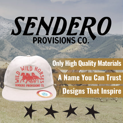 Sendero Provisions Co. Wild Wild Horses Adjustable Snapback Hat with Embroidered Design (Tan/Orange) - One Size