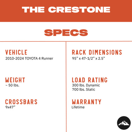 Sherpa - The Crestone Half Height/Single Row Light Aluminum Roof Rack with Crossbars Made for 2010-24 Toyota 4Runner 5th Generation - Drill Free Rack for Tents; Kayaks; Bikes; Skis Made in the USA