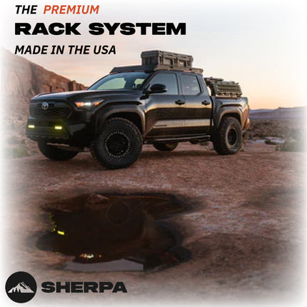 Sherpa - The Grand Teton Half Height/Single Row Light Aluminum Roof Rack with Crossbars Made for 2005-2023 Toyota Tacoma Double Cab - Drill Free Rack for Tents; Kayaks; Bikes; Skis Made in the USA