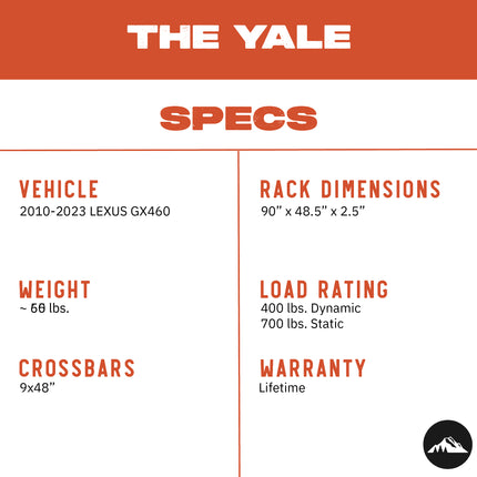 Sherpa - The Yale Half Height/Single Row Light Aluminum Roof Rack with Crossbars Made for 2010-2023 Lexus GX460  - Drill Free Rack for Tents; Kayaks; Bikes; Skis Made in the USA