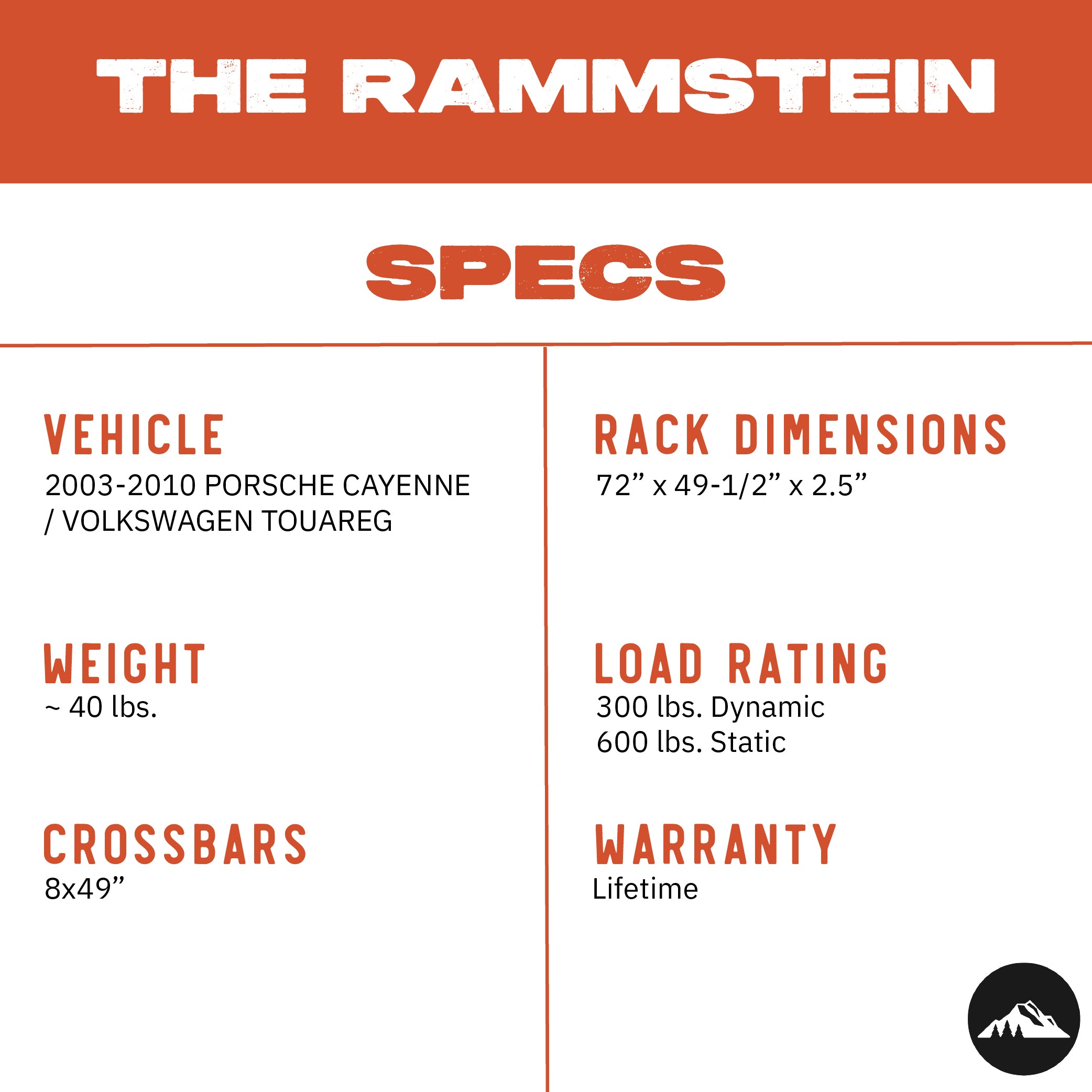 Sherpa - The Rammstein Half Height/Single Row Light Aluminum Roof Rack with Crossbars Made for 2003-2010 Cayenne & Touareg - Drill Free Rack for Tents; Kayaks; Bikes; Skis Made in the USA