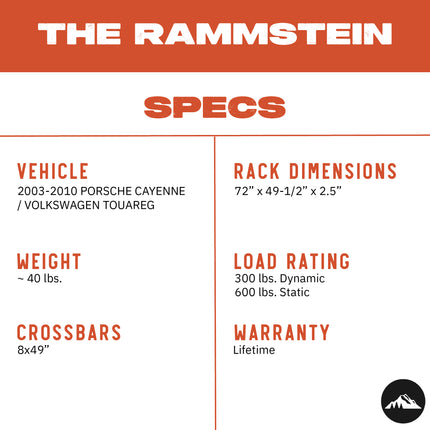 Sherpa - The Rammstein Half Height/Single Row Light Aluminum Roof Rack with Crossbars Made for 2003-2010 Cayenne & Touareg - Drill Free Rack for Tents; Kayaks; Bikes; Skis Made in the USA