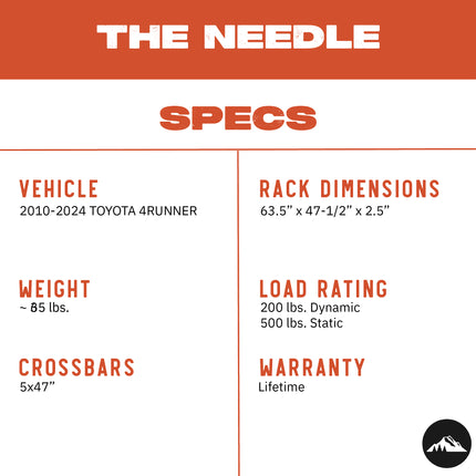 Sherpa - The Needle Full Height Half-Length Aluminum Roof Rack with Crossbars Made for 2010-2024 Toyota 4Runner - Drill Free Rack for Tents; Kayaks; Bikes; Skis Made in the USA