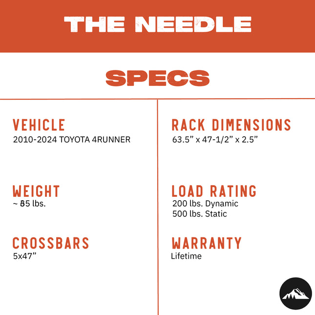 Sherpa - The Needle Full Height Half-Length Aluminum Roof Rack with Crossbars Made for 2010-2024 Toyota 4Runner - Drill Free Rack for Tents; Kayaks; Bikes; Skis Made in the USA