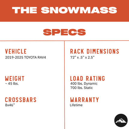 Sherpa - The Snowmass Half Height/Single Row Light Aluminum Roof Rack with Crossbars Made for 2019-2025 Toyota RAV4 - Drill Free Rack for Tents; Kayaks; Bikes; Skis Made in the USA