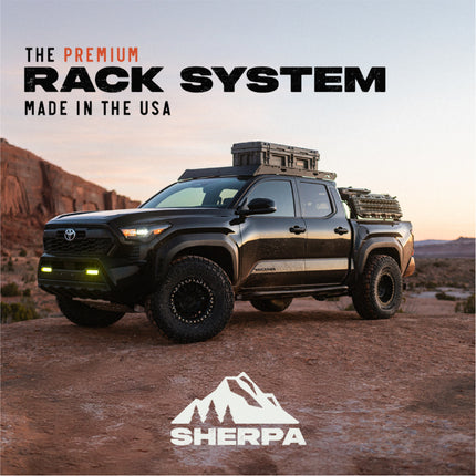 Sherpa 129744 The Grizzly Half Height Roof Rack for Toyota Tundra CrewMax - Full-Length Aluminum, 1/4" Side Panels, Modification Required, Black Textured Powder Coat Finish