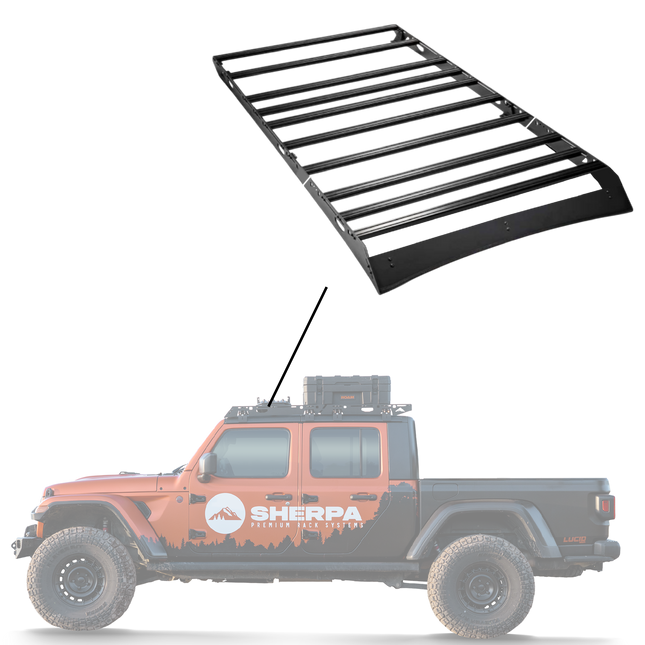 Sherpa - The Sunlight Half Height/Single Row Light Aluminum Roof Rack with Crossbars Made for 2020-2025 Jeep Gladiator JT - Drill Free Rack for Tents; Kayaks; Bikes; Skis Made in the USA