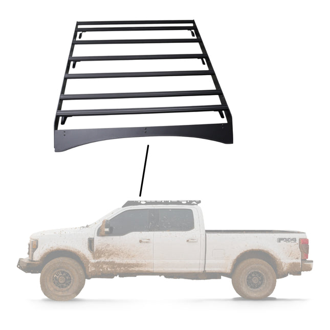 Sherpa 137744 The Thunder Half Height Roof Rack for Ford F250 / F350 / F450 Crew Cab - Full-Length Aluminum, 1/4" Side Panels, Drill-Free No Modification, Black Textured Powder Coat Finish