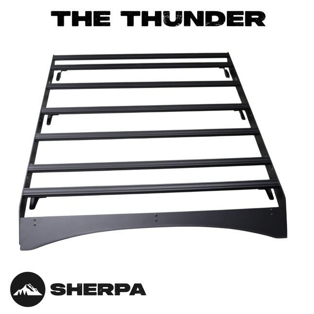 Sherpa 137744 The Thunder Half Height Roof Rack for Ford F250 / F350 / F450 Crew Cab - Full-Length Aluminum, 1/4" Side Panels, Drill-Free No Modification, Black Textured Powder Coat Finish